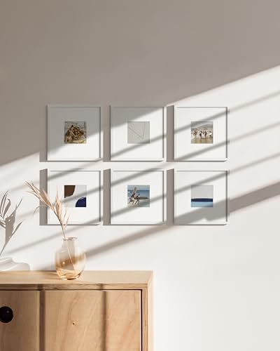 HAUS AND HUES 8x8 White Metal Picture Frames Matted to 4x4 - Features Premium Aluminum & Hanging Hardware, Shatterproof Plexiglass - Ideal for Home, Room, Office (8x8 in, White, Set of 15) - color: White Metal, size: 8x8 in, style: Set of 15