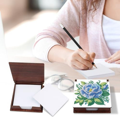 Diamond Painting Kit memo Box, Diamonds Art DIY Blue Flowers Patterns Sticky Note Box Special Shape Drill, with 160 Sticky Note, Ideal for Home Office Supplies, Handicrafts, Holiday Gifts - color: Blue flowers