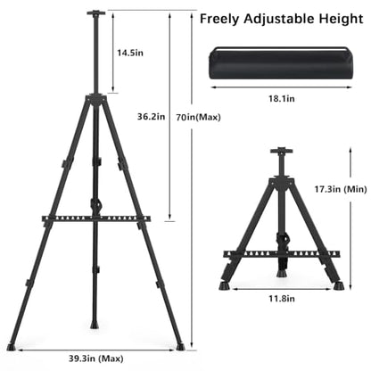 Display Easel for Wedding Sign & Painting, 17''-70'' Adjustable Collapsible Metal Tripod Easel, Secure Anti-Slip Tray, Dual Use Floor & Tabletop Stand with Free 18" Carry Bag for Sketch & Display