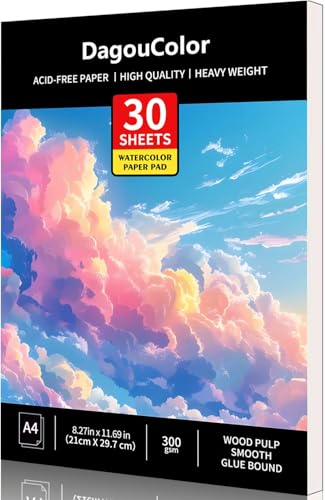 DagouColor Watercolor Paper Pad, A4, 1 Pack, 30 Sheets, 140lb/300gsm Cold-Pressed Paper, Artist Book for Adults Kids, Painting, Drawing, Mixed Media - color: Cloud Pink, size: A4, 1 Pack