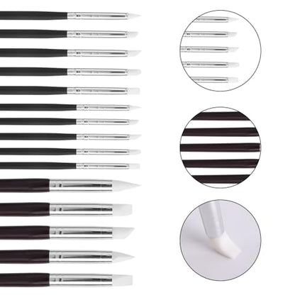 15pcs Silicone Paint Brushes for Crafts, 5 Shapes Head Tips & 3 Sizes Length Paint Pens Tools for Pottery Clay DIY & Handicrafts Sculpting Nail