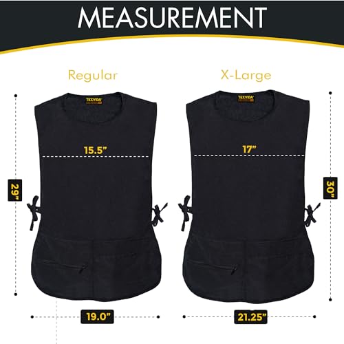 5 Pockets Cobbler Aprons for Women Men (Pack of 2) – Zipper Pocket Smock Apron - color: Black, size: Standard