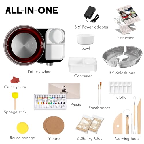 Pottery Wheel for Kids Adults and Beginners - Complete Pottery Set with 6" Turntable with Two-Way Rotation, 2.2lb Clay, Art Supplies Sculpting Tools, Craft Gifts for Teens Adults (Red) - color: red