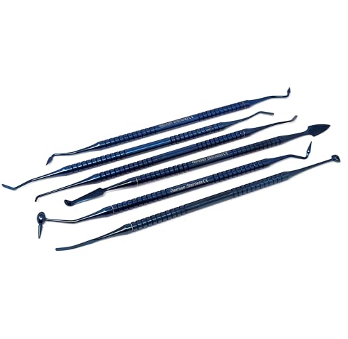 Composite Dental Set of 6 pcs Restorative Plastic Filling Restoration Preparation Carvers Contouring Plugger Ball Burnisher Tooth Cavity Various Decay Removal Double Ended Instruments (Blue) - color: Blue