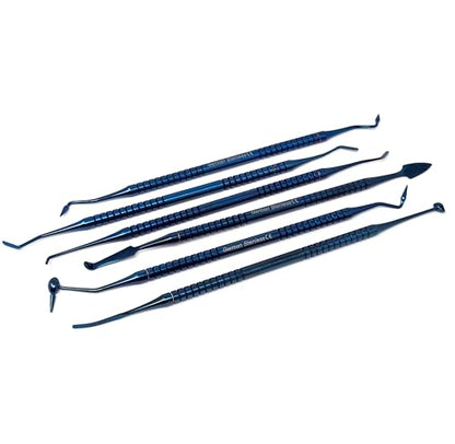Composite Dental Set of 6 pcs Restorative Plastic Filling Restoration Preparation Carvers Contouring Plugger Ball Burnisher Tooth Cavity Various Decay Removal Double Ended Instruments (Blue) - color: Blue