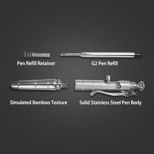 Dr. Metalleung Heavy Duty Stainless Steel Bolt Action Pen - Tactical EDC Retractable Ballpoint Pen with CNC Precision, Pocket Clip, Refillable (Black G2 Ink) - Perfect for Gifts & Smooth Writing - style: Bamboo Joint Pen