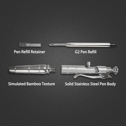 Dr. Metalleung Heavy Duty Stainless Steel Bolt Action Pen - Tactical EDC Retractable Ballpoint Pen with CNC Precision, Pocket Clip, Refillable (Black G2 Ink) - Perfect for Gifts & Smooth Writing - style: Bamboo Joint Pen