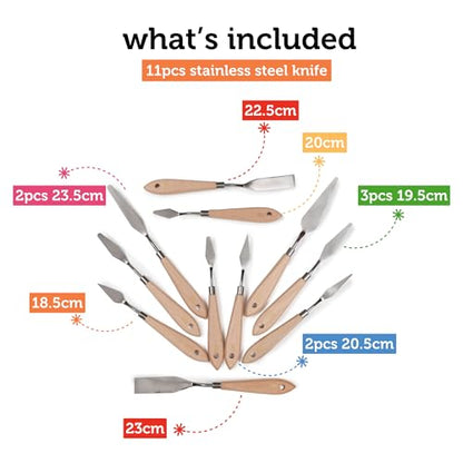 Incraftables 11 Piece Palette Knife Set – Stainless Steel Painting Knives for Acrylic, Oil & Cake Decorating – Assorted Pallet Spatula Knives with Ergonomic Handles