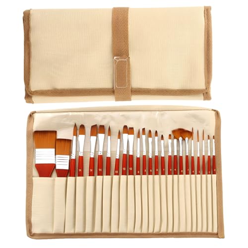 24pcs Paint Brush Set, Art Paint Brush Kit Set, Expert Series, with Canvas Brush Case, Professional for Oil, Acrylic, Gouache and Watercolor Painting - color: Red