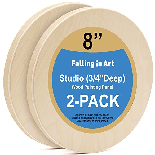 Falling in Art Unfinished Round Birch Wood Canvas Panels Kit, 2 Pack of 8’’ Studio 3/4’’ Deep Cradle Boards for Pouring Art, Crafts, Painting, and More - size: 8' round 2 Pack
