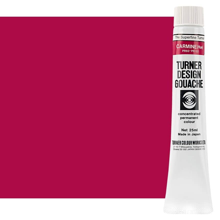 Turner Colour Works Design Gouache Concentrated Permanent Color - 25ml Tube, Carmine Hue - Watercolor Paint, Made in Japan, Opaque Layering Abilities