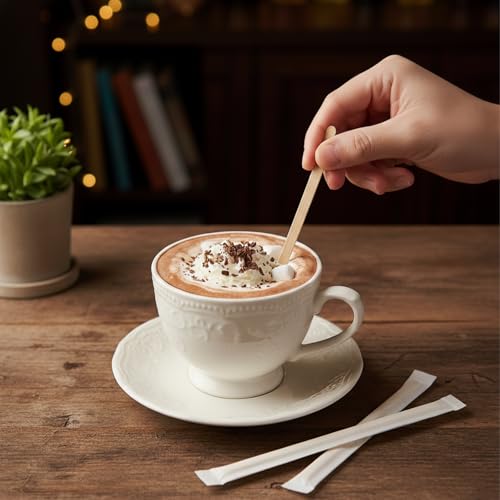 Guyuyii 200 Pcs 5.5" Coffee Stirrers Individually Wrapped with Storage Box | Wooden Stir Sticks for Offices, Coffee Bars, Cafes | Paper Wrapping, Compatible with Hot Drinks, Cold Drinks, Cocktails - size: 5.5 Inch (200 Count）