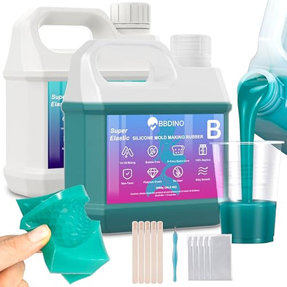 BBDINO Super Elastic Liquid Silicone Mold Making 8A Jade Green 4.4 Lbs Kit | 1A:1B Mix Self Degassing 3h Fast Cure Platinum Liquid Silicone Mold Making of Casting with Resins |Plaster |Candle |Soap etc. - color: 70.6 Oz Jade Green