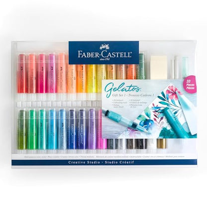 Faber-Castell Gelatos Gift Set: 28 Watercolor Gel Crayons and Art Supplies for Painting, Drawing & Journaling, Versatile Art Pigment Crayons, Gel Sticks for Mixed Media - style: Original Gift Set