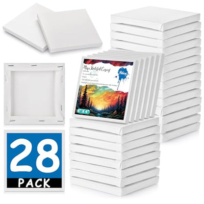 28PCS Mini Canvases for Painting – 4 x 4 in Bulk Small Square Stretched Canvases, 0.5 in Thick Blank Canvas for Students, Art Supplies, School & Home Crafts - size: 28PCS Mini Canvas -4x4ln