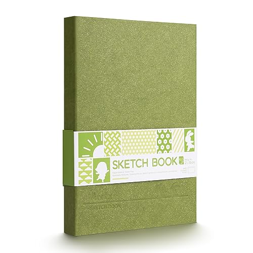 Arrtx Premium Hardcover Sketch Book, 60 Sheets/120 Pages, 180 GSM Thick Acid-Free Drawing Paper, Hardbound Sketch Pad with Inner Pocket, Green 8.5"x6.1" Sketchbook - size: A5