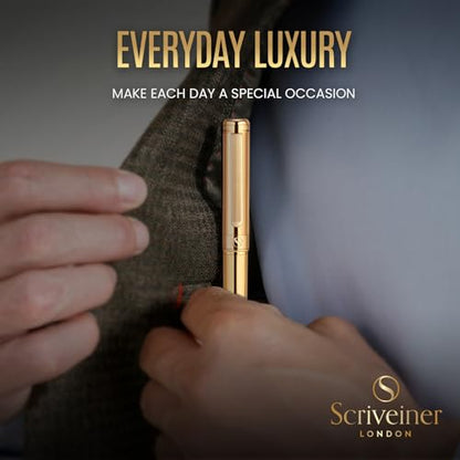 Scriveiner Luxury Fountain Pen - Stunning Luxury Pen, Real Gold Finish, Schmidt Gilded Nib (Fine), Converter, Best Pen Gift Set for Men & Women, Professional, Executive, Office, Nice Pens - color: 11. Gold, style: Fine Nib