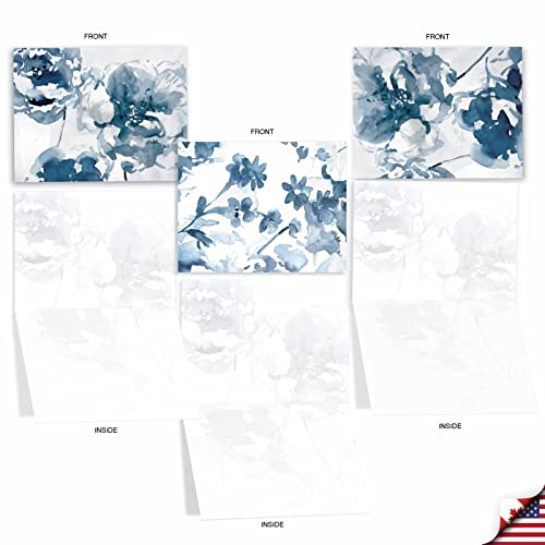 The Best Card Company - 10 Boxed Note Cards with Flowers - Blank Assorted Floral Notecards Bulk (4 x 5.12 Inch) - Indigo Blooms M6597OCB - style: Indigo Blooms