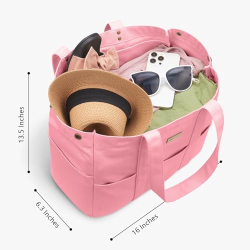 TOPDesign Large Canvas Tote Bag for Women, Shoulder Bag with Laptop Sleeve & Pockets, Everything Tote for Travel, Work (Pink) - color: Pink