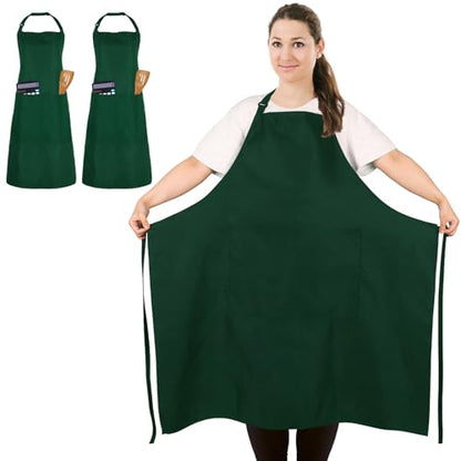2 Pack Plus Size Waterproof Cooking Chef Apron with 2 Pockets for Men Women - color: Green