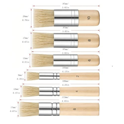 6PCS Wooden Template Brushes Natural Boar Bristle Paintbrushes for Acrylic Oil Watercolor Painting Art Creation Handmade DIY Template Brushes