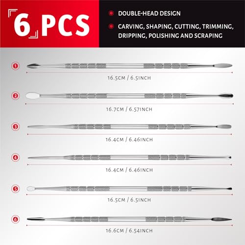 YETOOME 6 Pcs Wax Carving Tools Set with Case, Double-Ended Stainless Steel Clay Sculpting Pottery Sculpture Tools for Wax Pottery Carving Clay Modeling