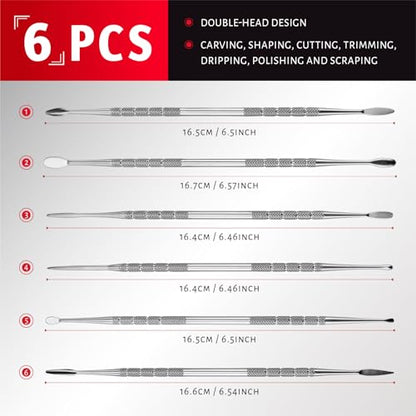 YETOOME 6 Pcs Wax Carving Tools Set with Case, Double-Ended Stainless Steel Clay Sculpting Pottery Sculpture Tools for Wax Pottery Carving Clay Modeling