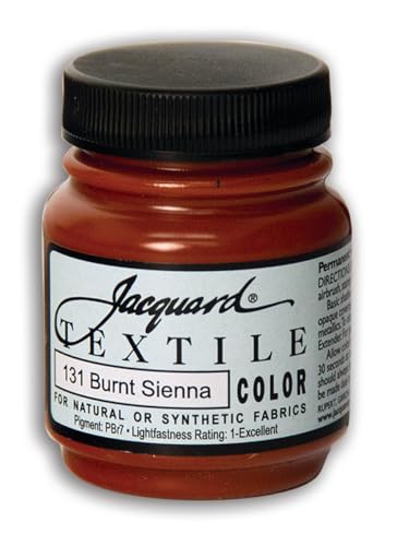 Jacquard Textile Color Burnt Sienna - Permanent Fabric Paint for Clothes, Furniture Upholstery, Shoes or Tote Bags – Indoor & Outdoor Fabric Paint – 2.25 Oz Jar, Upholstery Fabric Paint - color: Burnt Sienna, size: 2.25 Fl Oz (Pack of 1)