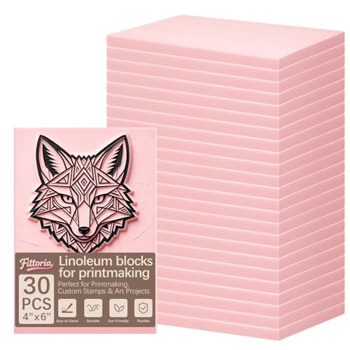 30Pcs 4"x6" Premium Soft Rubber Linocut Blocks, Easy Cut Relief Linoleum Carving Blocks for Stamp Making, Printmaking, DIY Art and Hand Craft Projects - color: linocut block 4x6x0.24in-30pcs