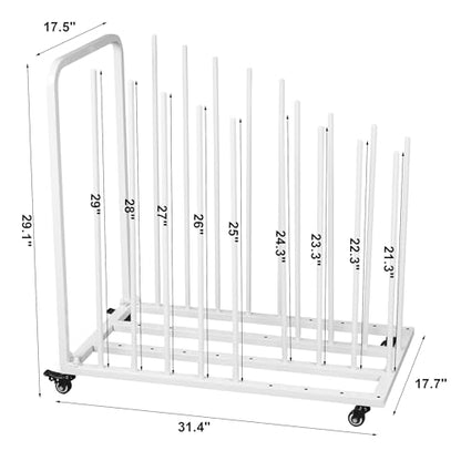 Rolling Art Canvas Storage Rack on Wheels, Adjustable Metal Framed Artwork Drying Holder, Large Vertical Picture Frame Display Stand for Painting Boards, Framed Picture, Shipping Box (White) - color: White