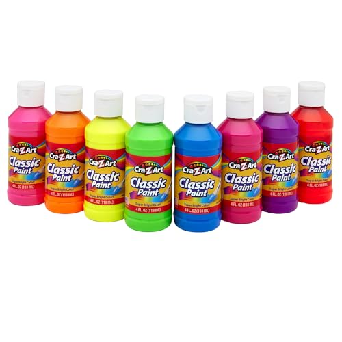 Cra-Z-Art Classic Washable Paint 4oz 8ct POP! Neon, Bright and Bold Colors for Arts & Crafts, School Projects, Creative Play & More! Made in USA - size: 32 Fl Oz (Pack of 1), style: Pop! Neon Bright and Bold