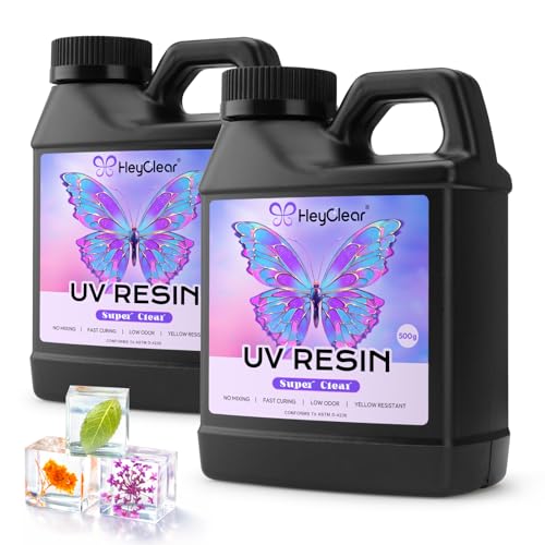 HeyClear 1000g UV Resin kit Crystal Clear, Hard, Low Odor, Premixed UV Epoxy Resin Glue Fast Curing for Beginners Jewelry Making, DIY Crafts, Casting Coating and Resina Art - size: 1000g