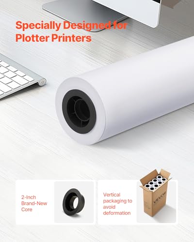 VEVOR Wide Format Paper, 24 in x 150 ft Plotter Roll, 8 Rolls CAD Bond Rolls with 2 in Core, 20 LB Bond Paper Rolls, Ideal for CAD Drawings, Engineering Plans, GIS Maps, and Architectural Designs - size: 24 in x 150 ft, style: 8 Rolls