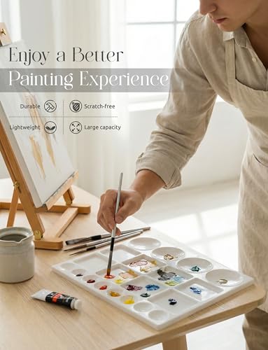 DUGATO 20-Well Plastic Paint Palette, 2-Pack Mixing Tray, 10 x 13 in | Lightweight Plastic Tray, Easy to Clean, Works with Acrylic, Oil, Watercolor & Gouache - color: Rectangular - 20 Wells