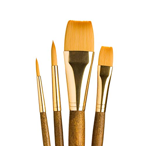 Princeton RealValue Brush Set, Synthetic Golden Taklon, Brown Handle, 4 Piece, 1 Count - style: Set-9146