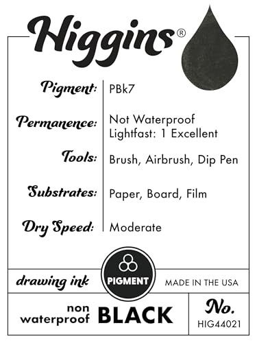 Higgins Black Pigmented Drawing Ink - for Artists and Students - 1 oz. Glass Bottle (HIG44021) - color: Black