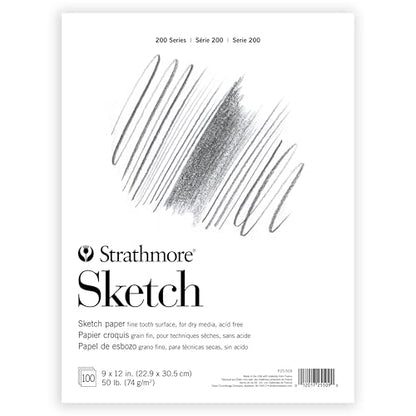 Strathmore 200 Series Sketch Pad, 9x12 inch, 100 Sheets, Tape Bound - Artist Sketchbook for Drawing, Illustration, Art Class Students (Pack of 12) - size: 9x12 (Pack of 12)