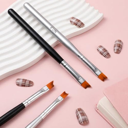 6 Pcs French Tip Brush Oblique Head French Tip Nail Brush, Long Tip Bristle Brushes for Gel & Acrylic Wooden Handle, Fine Liner Painting Pen for Nail Art 2 Styles Manicure Brushes