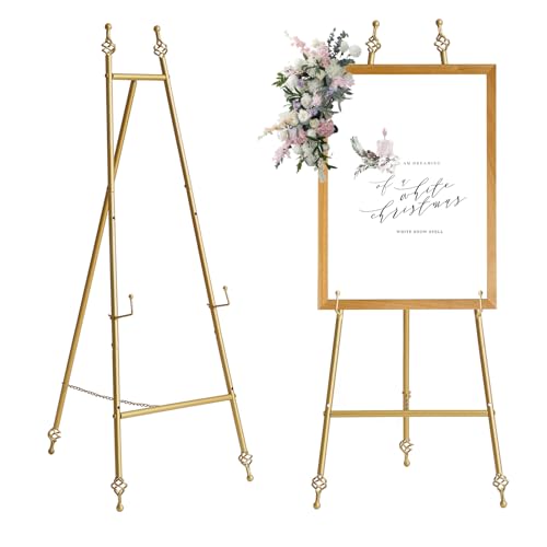 Adjustable Heavy Duty Easel Stand for Mirror,Iron Floor Easel Stand for Wedding Sign,47'' Metal Easel Display Stand(Gold) - color: Gold, size: C