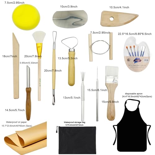 12PCS Pottery Tools Kit for Beginners Clay Sculpting & Ceramic mud Tools Set with Sponge Carving Supplies Cleaning Easy-to-Use Pottery Starter Kit for DIY Craft & Clay Modeling