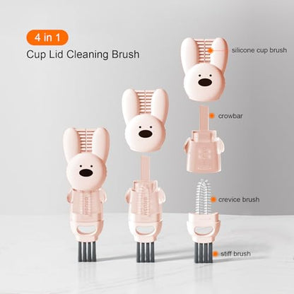 4 in 1 Cup Lid Cleaning Brush, 3 in 1 Bottle Brush, Cup Crevice Cleaning Tools, Easy to Clean and Storage, ABS+Silicone Cup Lid Gap Cleaner, Portable Multifunctional Bottle Cleaning Brush (3Pcs) - color: Orange