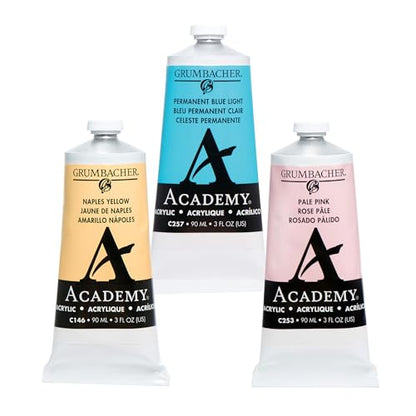 Grumbacher Academy Professional Acrylic Paint Set of 3 90ml Pastel Colors - Metal Tubes - Heavy Body Professional Grade Artist Paint with Genuine and Pure Pigments - ASTM Lightfast Colors