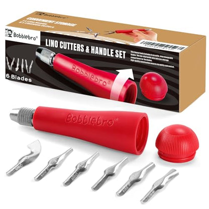Linocut Carving Tools - Linoleum Cutter Kit with 6 Blades for Block Printing, Stamp Making Carving, Linocut Kit for Printmaking - Arts and Crafts Tools for Beginners, Adults, Artists