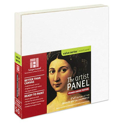 Ampersand Art Supply Wood Gesso Art Painting Panel: Canvas Texture, 3/4" Cradled Profile, 5"x5" - size: 5"x5", style: 3/4" Cradled