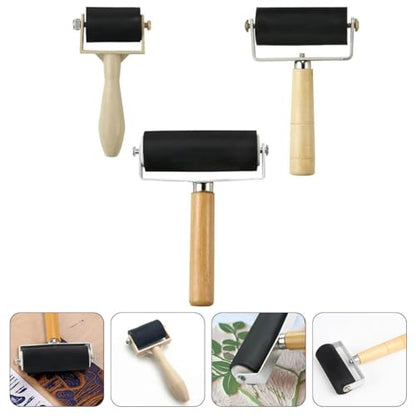 Alipis 3pcs Portable Rubber Brayers Set for Crafting, Small Manual Ink Rollers for Block Printing and DIY Art Projects
