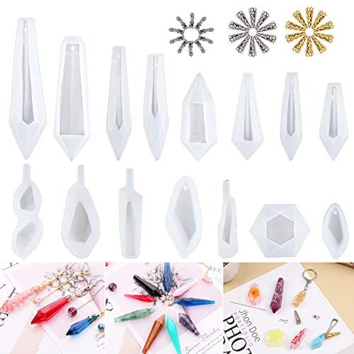 Suhome Crystal Resin Molds,15 PCS Silicone Molds for Resin, Pendulum Resin Pendant Molds for Making Necklace, UV - color: Pendant