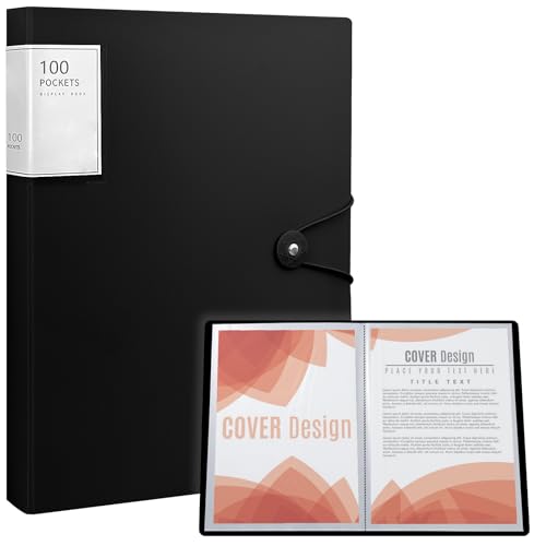 Art Portfolio Binder, 100 Pocket Binder with Plastic Sleeves, Displays 200 Pages of Documents, 8.5 X 11 (Black) Display Book with Plastic Sleeves, for Artwork, Document Organizer - color: Black