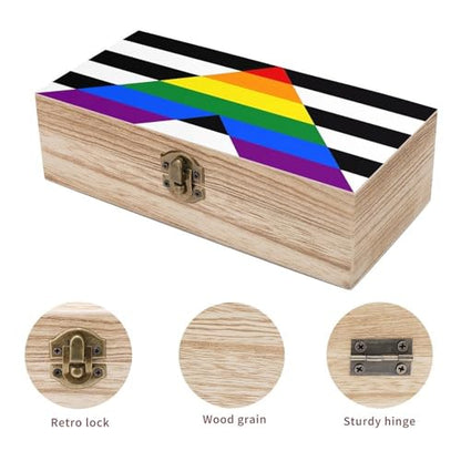 Straight Ally Pride Flag Jewelry Box Wooden Rustic Multi-Purpose Organizer with Front Clasp for Jewelry, Crafts, Accessories & Small Items - color: style-5