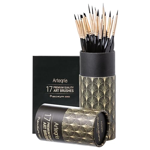 ARTEGRIA Detail Paint Brush Set, 17 Miniature Brushes with Fine Tips and Ergonomic Handles, for Small Scale Models, Figurines, Paint by Numbers for Adults - color: Black - 17pcs