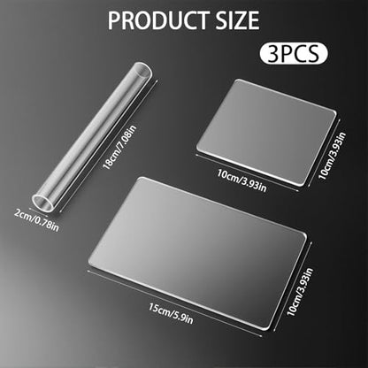 3PCS Clay Roller and Acrylic Sheet, Acrylic Sheet Rectangle Shape Roller for Polymer Clay, Polymer Clay Cutter Tools/Board Round Tube Rollers Rolling Clay Bar Sheets for Earing Making, Jewelry ﻿